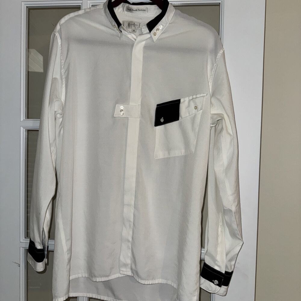 Vintage Button Down Black White Retro 80's Asymmetrical 3 buttons collar Unique